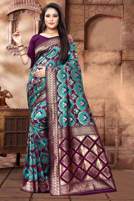 Wine Woven Jacquard Saree With Blouse 1