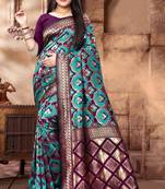Wine Woven Jacquard Saree With Blouse