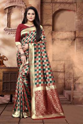 Maroon Woven Jacquard Saree With Blouse 1