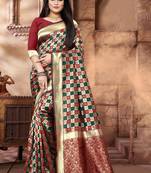 Maroon Woven Jacquard Saree With Blouse