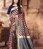 Navy Blue Woven Jacquard Saree With Blouse