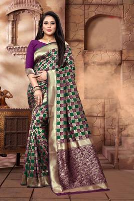 Purple Woven Jacquard Saree With Blouse 1