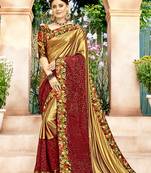 Maroon embroidered lycra saree with blouse