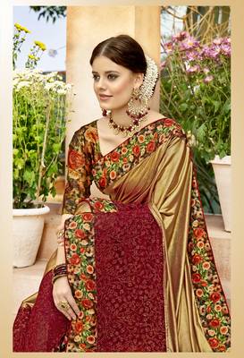 Maroon embroidered lycra saree with blouse 2