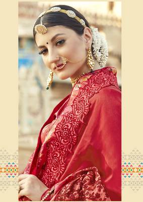 Red embroidered shimmer saree with blouse 2