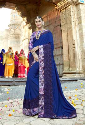 Blue embroidered shimmer saree with blouse 1