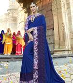 Blue embroidered shimmer saree with blouse