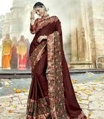 Brown embroidered shimmer saree with blouse