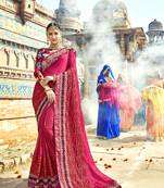 Pink embroidered shimmer saree with blouse