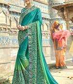 Green embroidered shimmer saree with blouse
