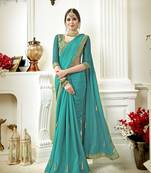 Green embroidered poly silk saree with blouse
