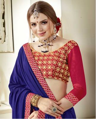 Navy blue embroidered poly silk saree with blouse 2