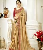 Beige embroidered poly silk saree with blouse
