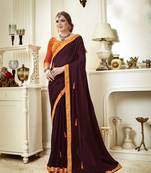 Brown embroidered poly silk saree with blouse