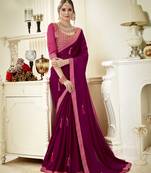 Purple embroidered poly silk saree with blouse