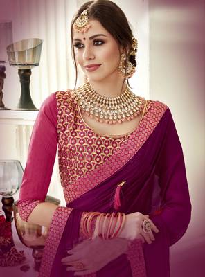 Purple embroidered poly silk saree with blouse 2