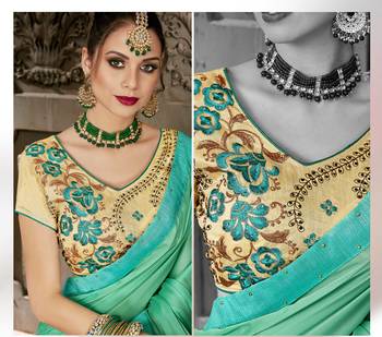 Green embroidered georgette saree with blouse 2