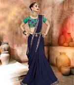 Navy blue embroidered georgette saree with blouse