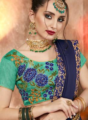 Navy blue embroidered georgette saree with blouse 2
