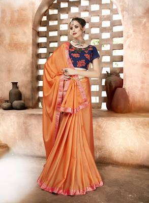 Orange embroidered chiffon saree with blouse 1