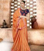 Orange embroidered chiffon saree with blouse
