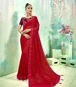 Red embroidered poly silk saree with blouse