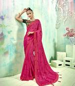 Pink embroidered poly silk saree with blouse