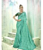 Blue embroidered poly silk saree with blouse