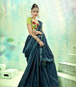 Blue embroidered poly silk saree with blouse