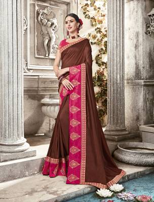 Coffee embroidered satin saree with blouse 1
