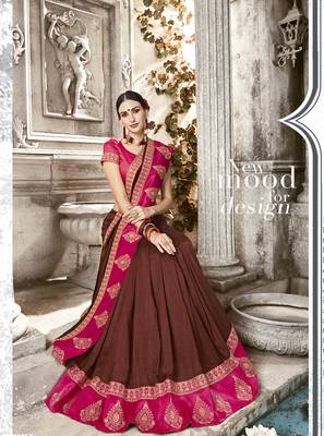 Coffee embroidered satin saree with blouse 2