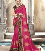Pink embroidered satin saree with blouse