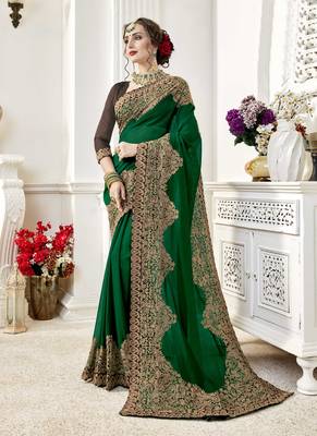 Green embroidered georgette saree with blouse 1