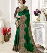Green embroidered georgette saree with blouse