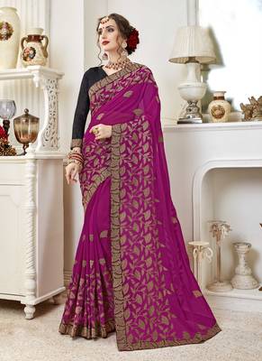 Pink embroidered georgette saree with blouse 1