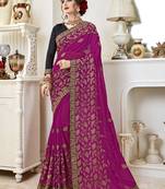 Pink embroidered georgette saree with blouse