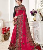 Red embroidered georgette saree with blouse