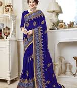 Blue embroidered georgette saree with blouse