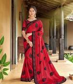 Red embroidered georgette saree with blouse
