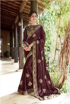Coffee embroidered georgette saree with blouse 1