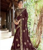 Coffee embroidered georgette saree with blouse