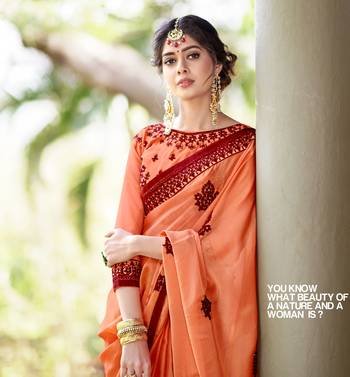Orange embroidered georgette saree with blouse 2