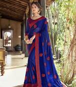 Blue embroidered georgette saree with blouse