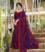 Purple embroidered georgette saree with blouse