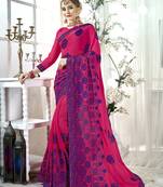 Dark pink embroidered satin saree with blouse