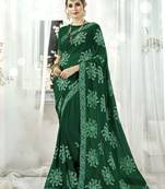 Green embroidered satin saree with blouse