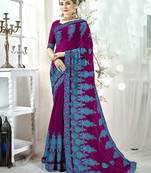 Magenta embroidered satin saree with blouse