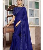 Navy blue embroidered satin saree with blouse
