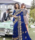 Blue embroidered georgette saree with blouse