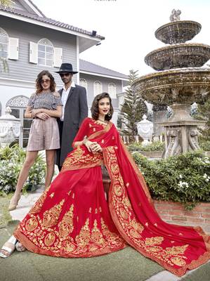 Red embroidered georgette saree with blouse 2